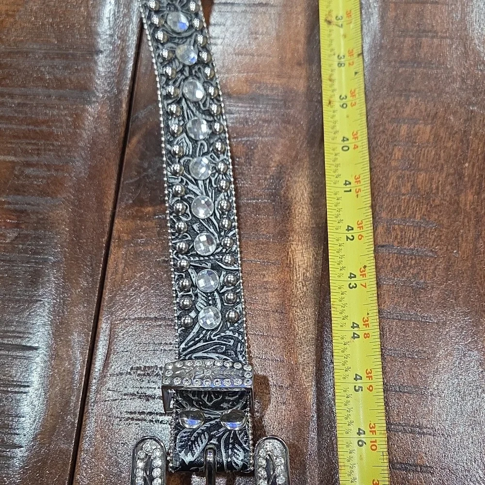 Silver Embellished Women's Belt Genuine Leather Size XL